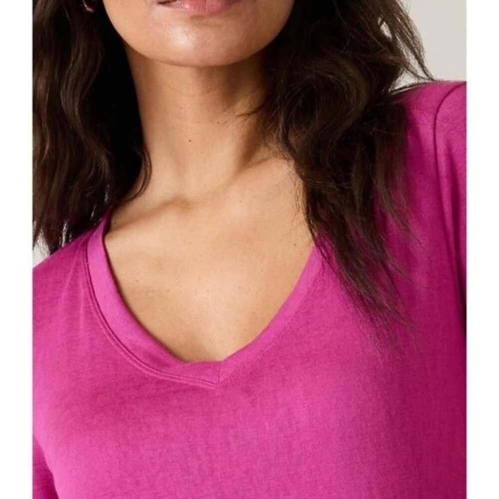 Athleta S Breezy Scoop V Neck Tee Small Iceplant Pink Modal - Picture 4 of 6